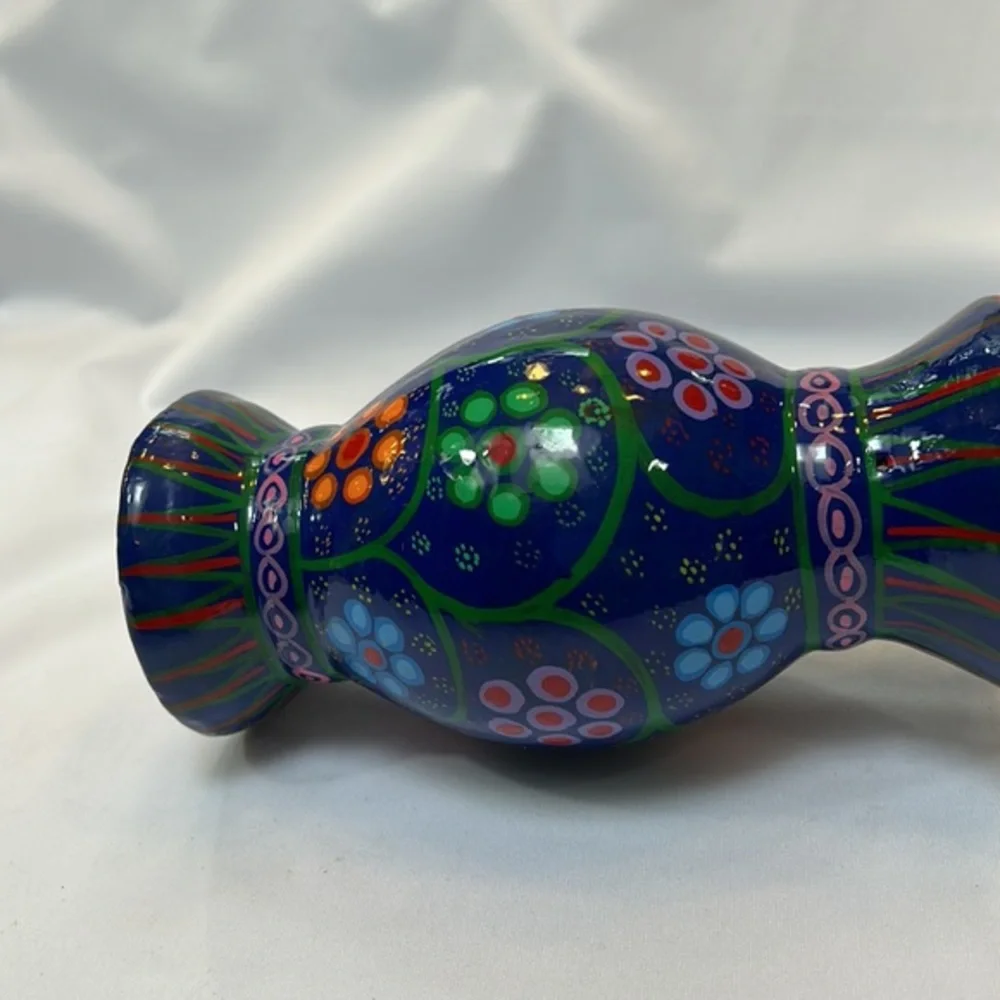Vintage Mexican Folk Art Painted Terracotta Vase